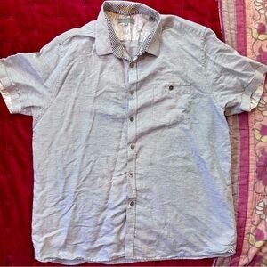 Ted Baker Men’s Short Sleeve Cotton Linen Button Down w/ Wavy Blue Dot Pattern